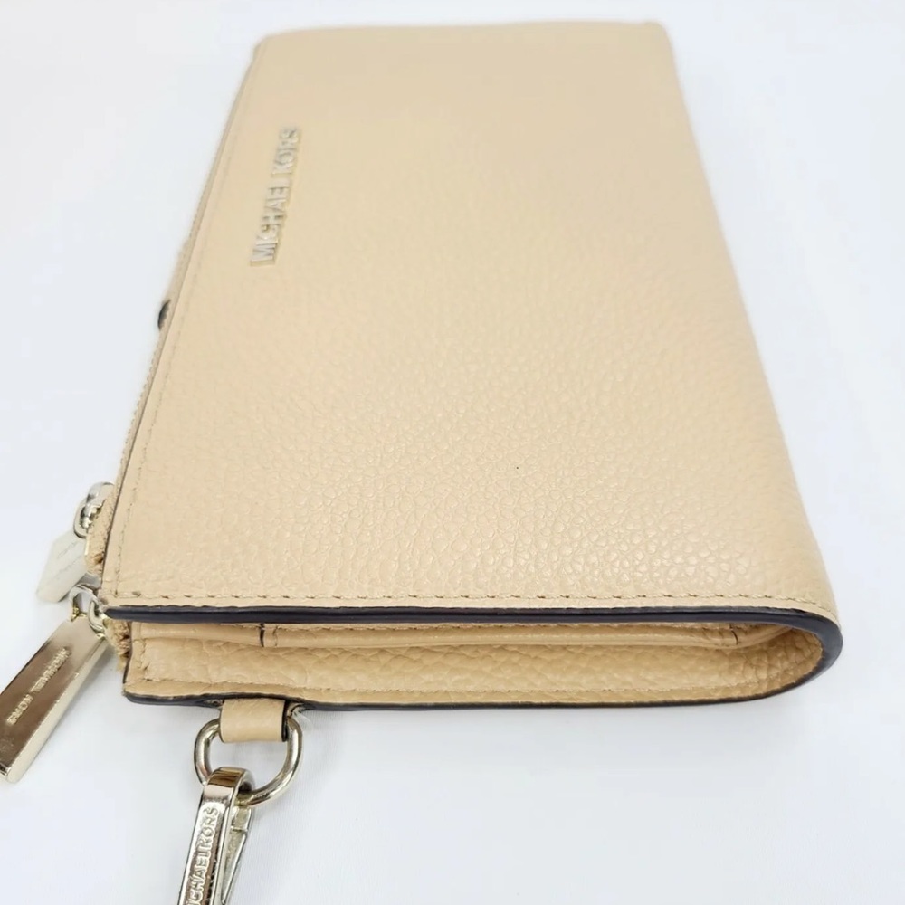 Michael Kors Jet Set Travel Double Zip Leather Wristlet Wallet Butternut - Picture 9 of 10